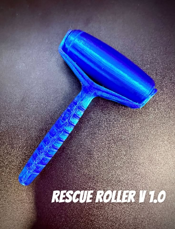 The first blue 3D-printed Rescue Roller physical prototype